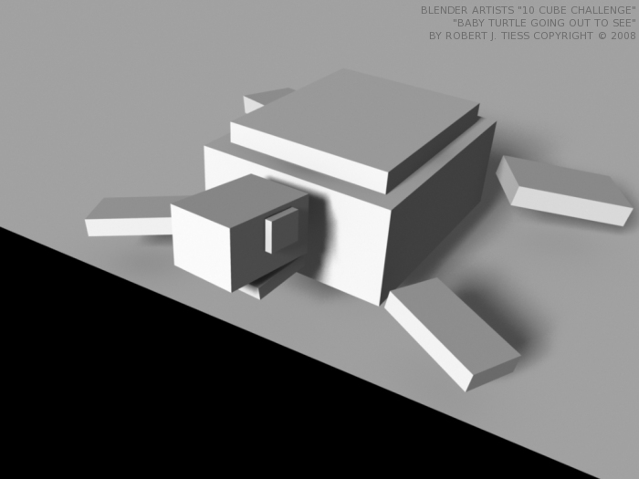 Blender 10 Cubes Challenge: 'Baby Turtle Going Out to Sea' Entry by Robert J. Tiess, Copyright 2008