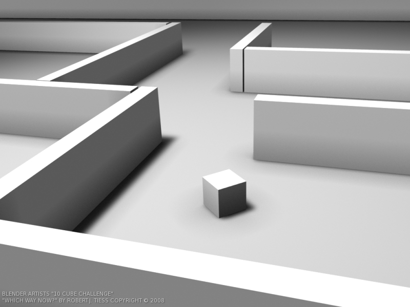 Blender 10 Cubes Challenge: 'Which Way Now?' Entry by Robert J. Tiess, Copyright 2008
